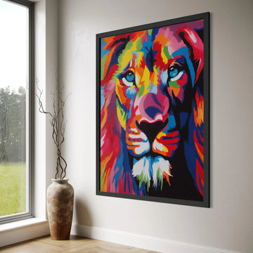 Vibrant Lion Portrait Canvas, Colorful Animal Wall Art, Modern Wildlife Decoration, Bold Lion Face Print, Ready to Hang Canvas Print Art