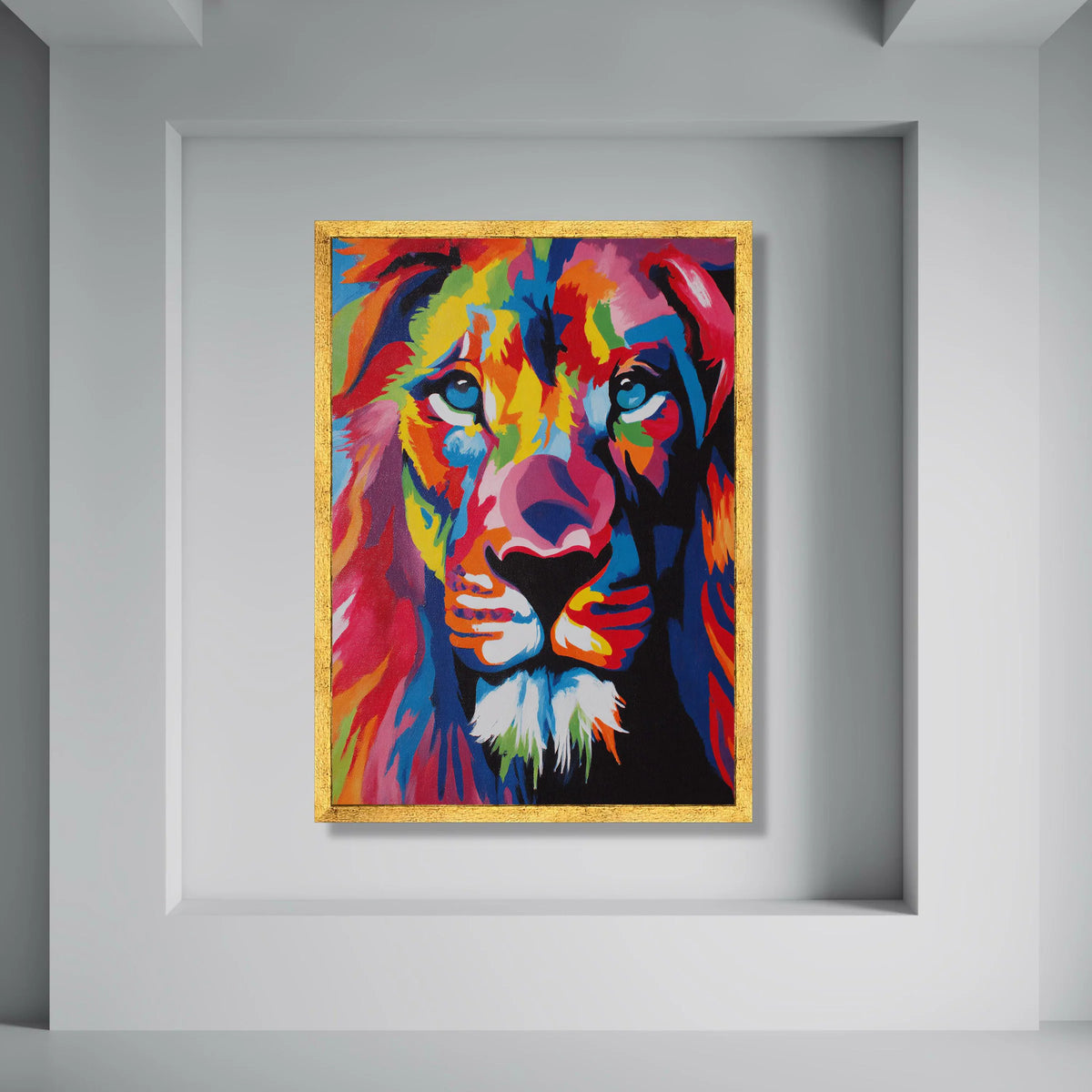 Vibrant Lion Portrait Canvas, Colorful Animal Wall Art, Modern Wildlife Decoration, Bold Lion Face Print, Ready to Hang Canvas Print Art