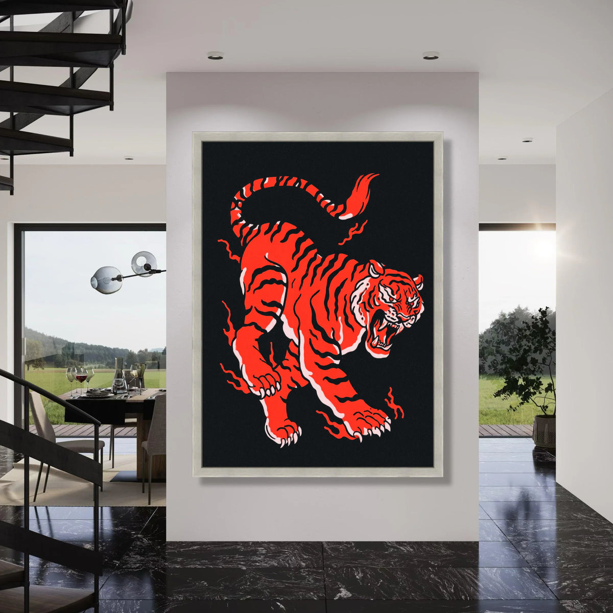 Fierce Red Tiger Canvas Wall Art, Roaring Tiger Illustration, Bold Animal Print Canvas, Modern Wildlife Decoration Print Art