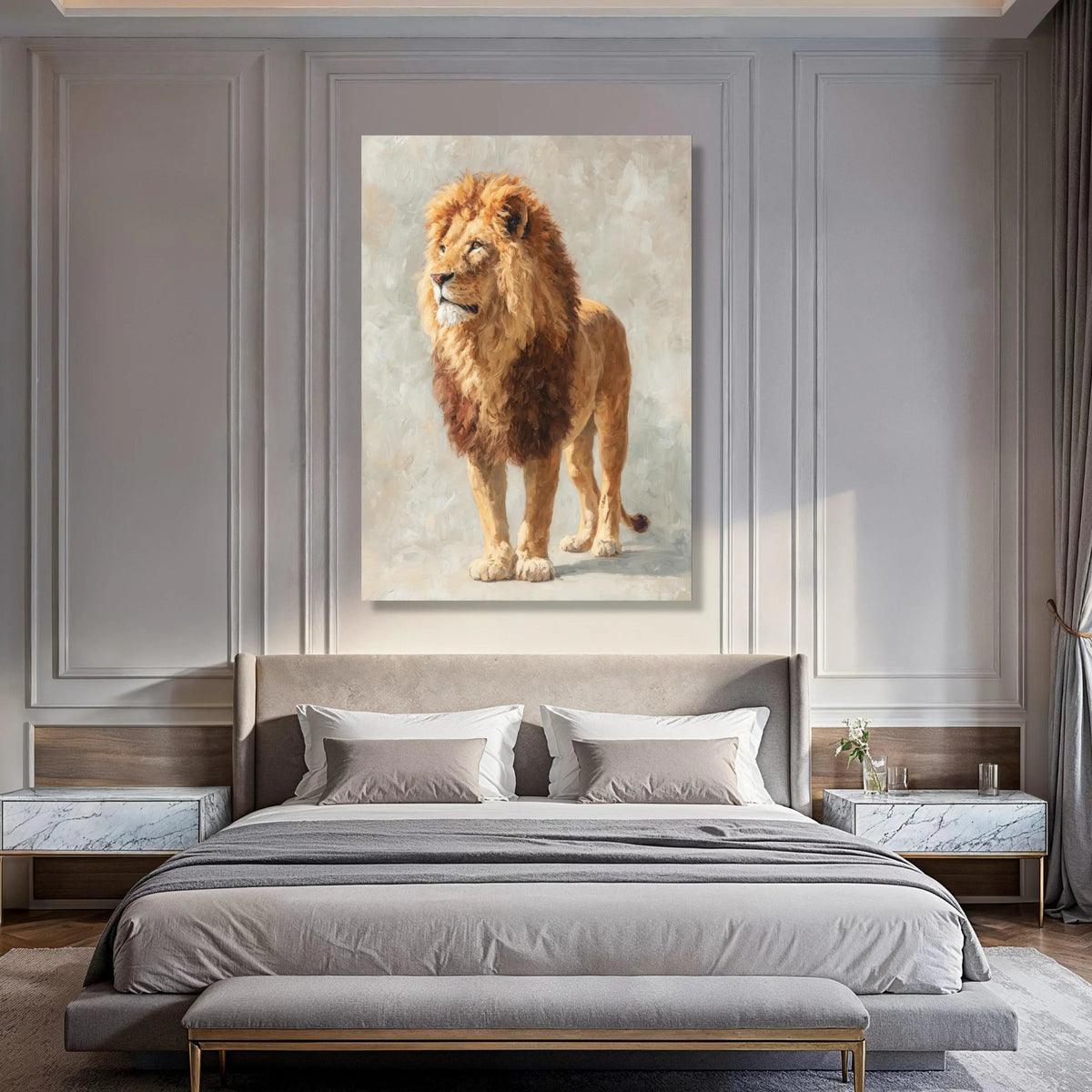 Majestic Lion Portrait Canvas, Wildlife Animal Wall Art, Safari Home Decor, Fierce King of Jungle Canvas, Ready to Hang Artwork Print Art