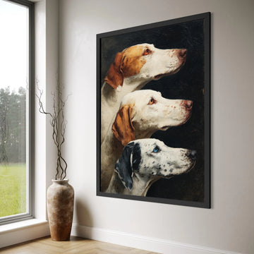 Three Hunting Dogs Portrait Canvas, Classic Canine Wall Art, Animal Face Close-Up, Rustic Pet Canvas Decoration, Country Home Print Art
