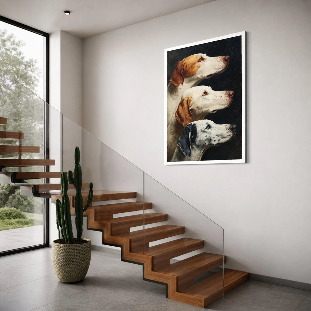 Three Hunting Dogs Portrait Canvas, Classic Canine Wall Art, Animal Face Close-Up, Rustic Pet Canvas Decoration, Country Home Print Art