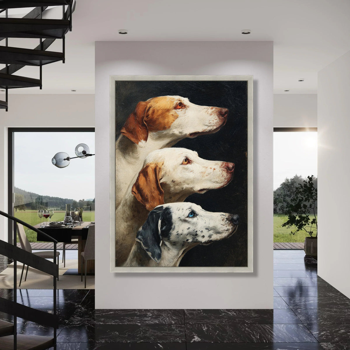 Three Hunting Dogs Portrait Canvas, Classic Canine Wall Art, Animal Face Close-Up, Rustic Pet Canvas Decoration, Country Home Print Art