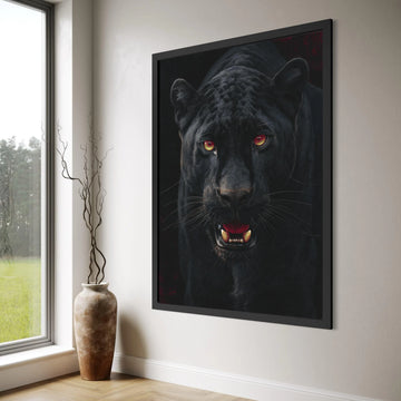 Fierce Black Panther Close-Up Canvas, Majestic Wild Cat Wall Art, Intense Animal Portrait Canvas, Predator Home Decoration Print Art