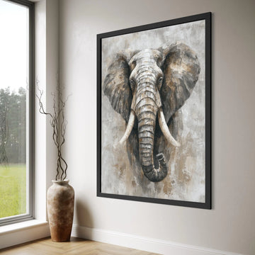 Majestic Elephant Portrait Canvas, Wildlife Animals Wall Art, Safari Animal Head Canvas, Neutral Tones Home Decoration, Large Wall Print Art