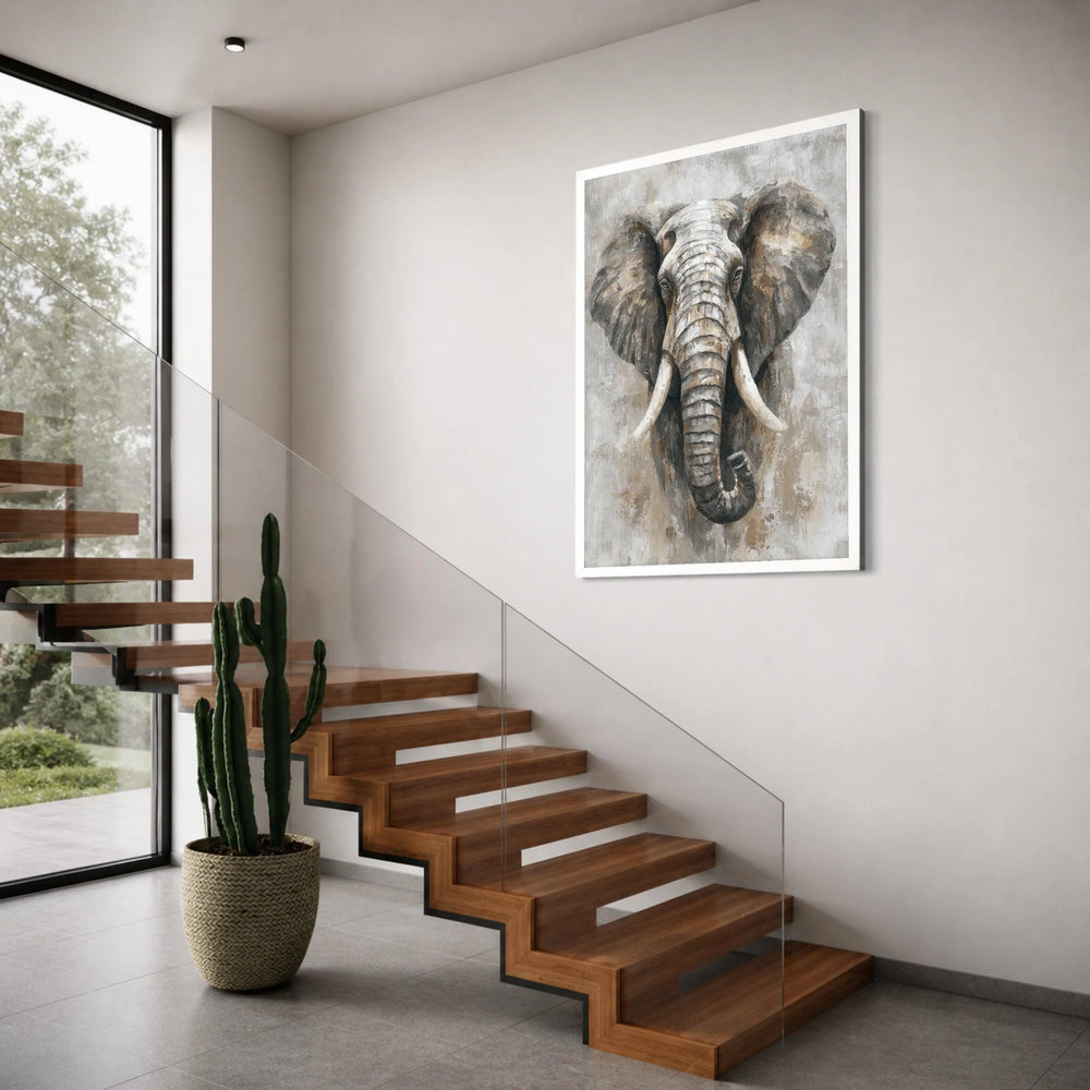 Majestic Elephant Portrait Canvas, Wildlife Animals Wall Art, Safari Animal Head Canvas, Neutral Tones Home Decoration, Large Wall Print Art