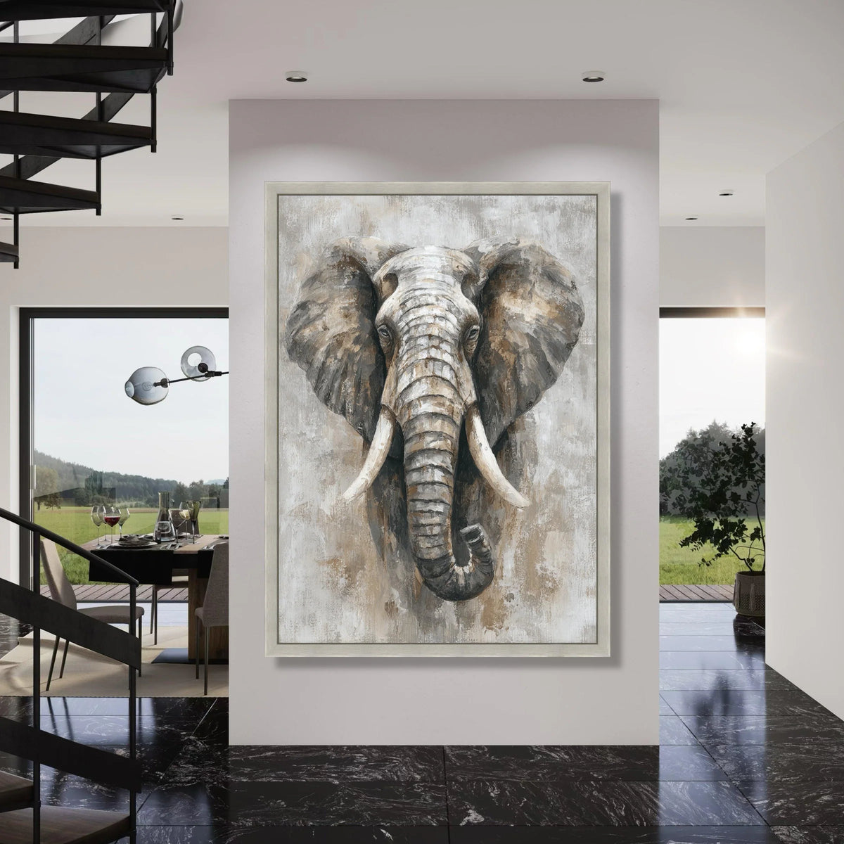 Majestic Elephant Portrait Canvas, Wildlife Animals Wall Art, Safari Animal Head Canvas, Neutral Tones Home Decoration, Large Wall Print Art