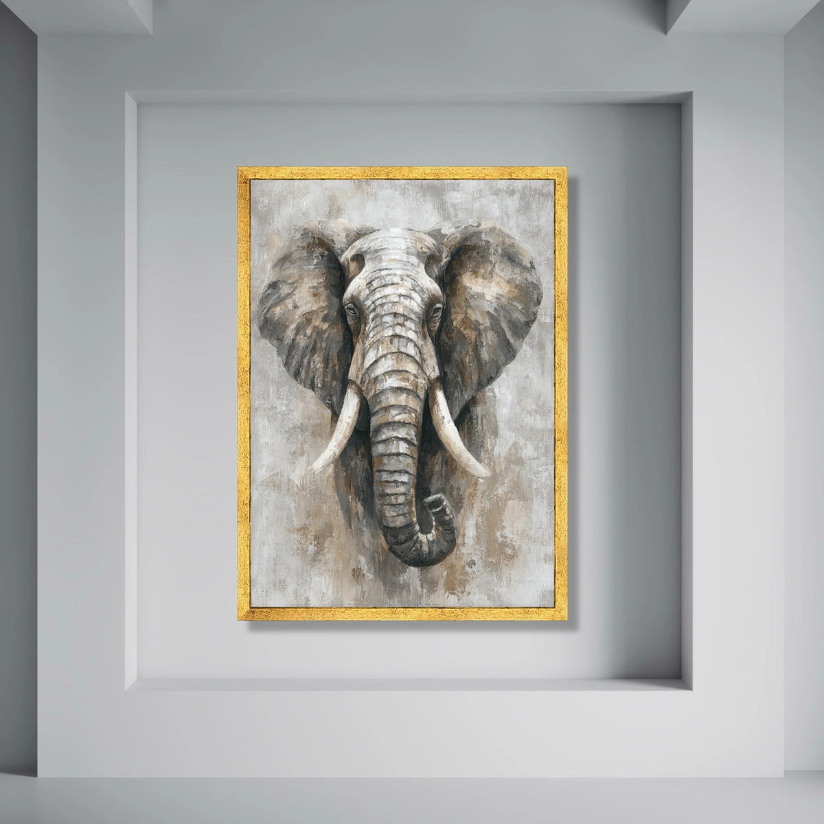 Majestic Elephant Portrait Canvas, Wildlife Animals Wall Art, Safari Animal Head Canvas, Neutral Tones Home Decoration, Large Wall Print Art