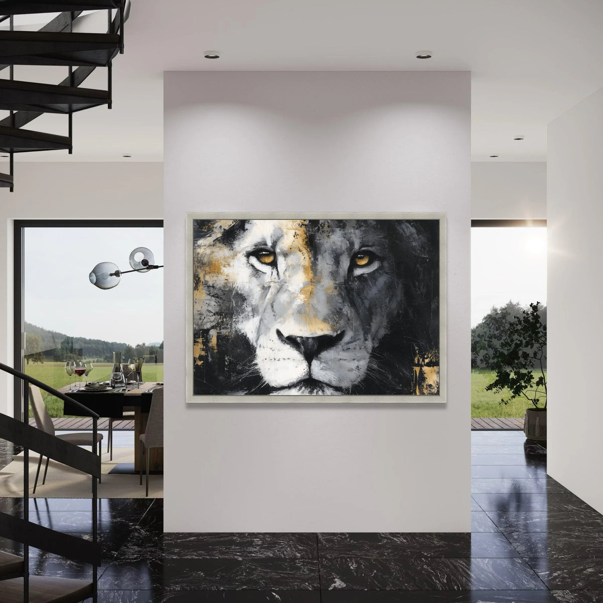 Majestic Lion Portrait Canvas, Bold Animal Face Wall Art, Black Gold White Decor, Fierce Wildlife Canvas, Modern Home Decoration Print Art