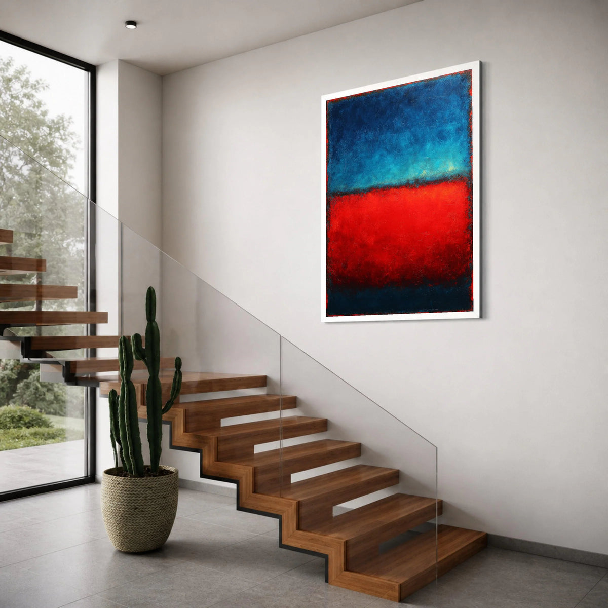 Bold Blue and Red Abstract Canvas, Modern Wall Art, Color Block Painting, Contemporary Home Decoration, Mark Rothko Style Canvas Print Art