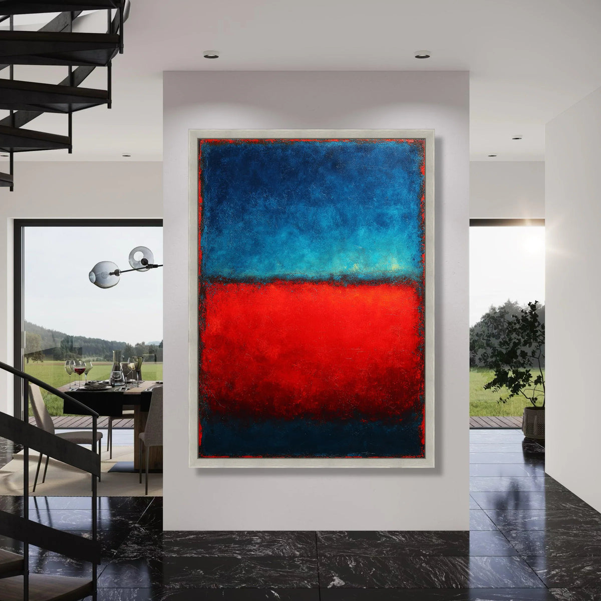 Bold Blue and Red Abstract Canvas, Modern Wall Art, Color Block Painting, Contemporary Home Decoration, Mark Rothko Style Canvas Print Art