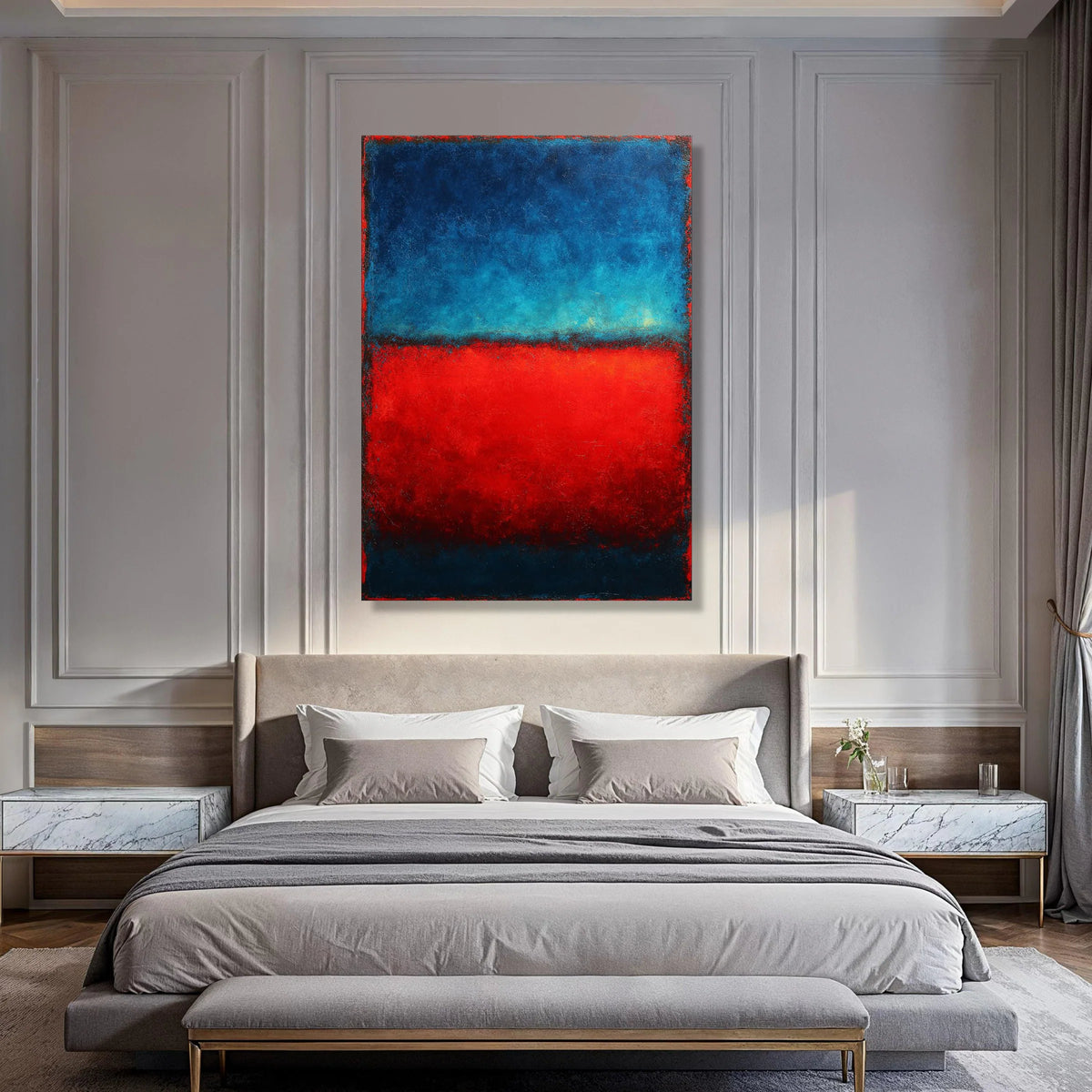 Bold Blue and Red Abstract Canvas, Modern Wall Art, Color Block Painting, Contemporary Home Decoration, Mark Rothko Style Canvas Print Art