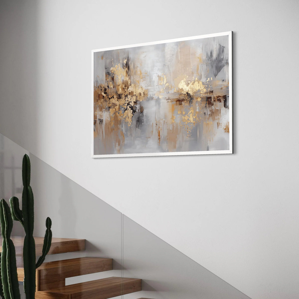 Modern Abstract Gold and Gray Canvas, Metallic Accent Wall Art, Contemporary Home Decor, Large Canvas Painting, Elegant Living Print Art