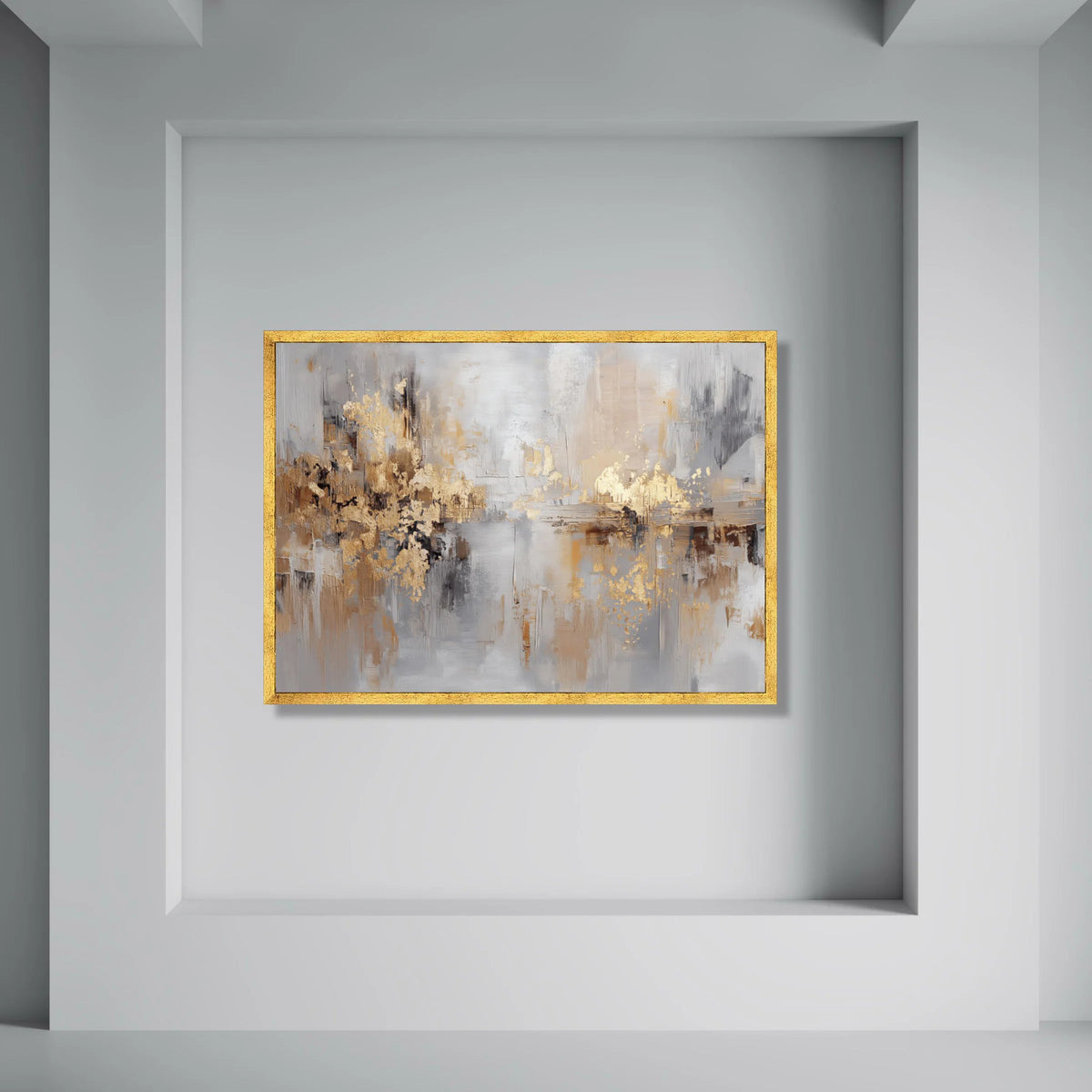 Modern Abstract Gold and Gray Canvas, Metallic Accent Wall Art, Contemporary Home Decor, Large Canvas Painting, Elegant Living Print Art