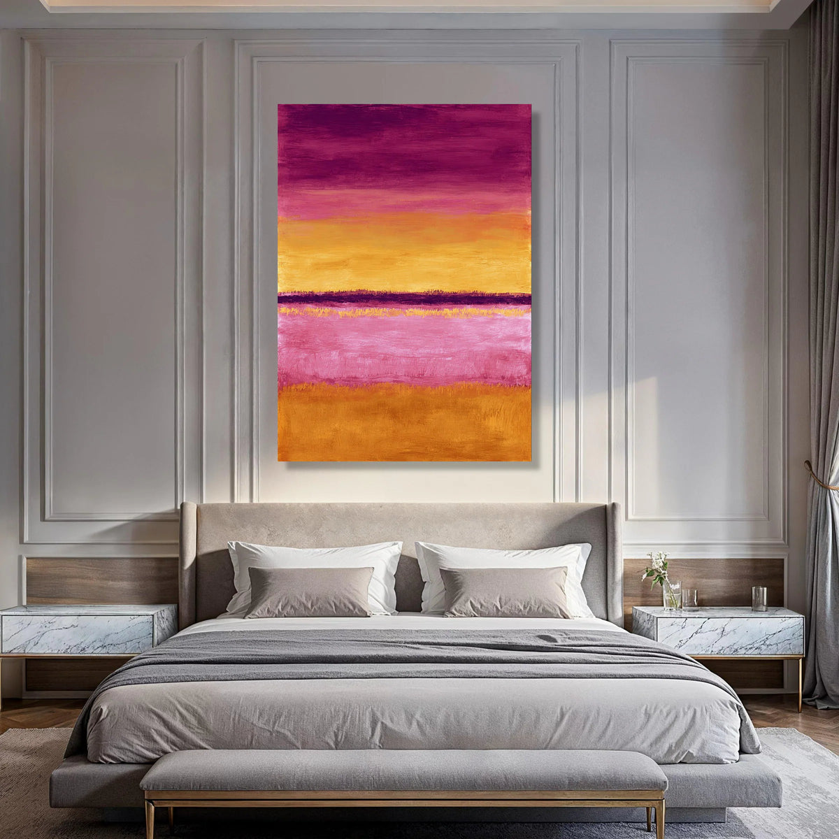 Vibrant Color Field Abstract Canvas, Modern Horizontal Stripes Wall Art, Contemporary Home Decoration, Bold Geometric Canvas Print Print Art