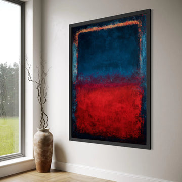 Abstract Color Block Canvas, Dark Blue and Red Wall Art, Modern Home Decoration, Contemporary Minimalist Canvas, Vibrant Living Print Art