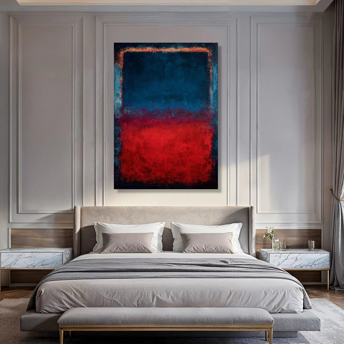 Abstract Color Block Canvas, Dark Blue and Red Wall Art, Modern Home Decoration, Contemporary Minimalist Canvas, Vibrant Living Print Art