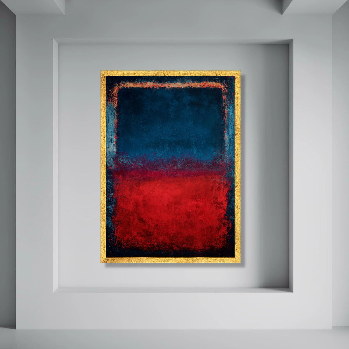 Abstract Color Block Canvas, Dark Blue and Red Wall Art, Modern Home Decoration, Contemporary Minimalist Canvas, Vibrant Living Print Art