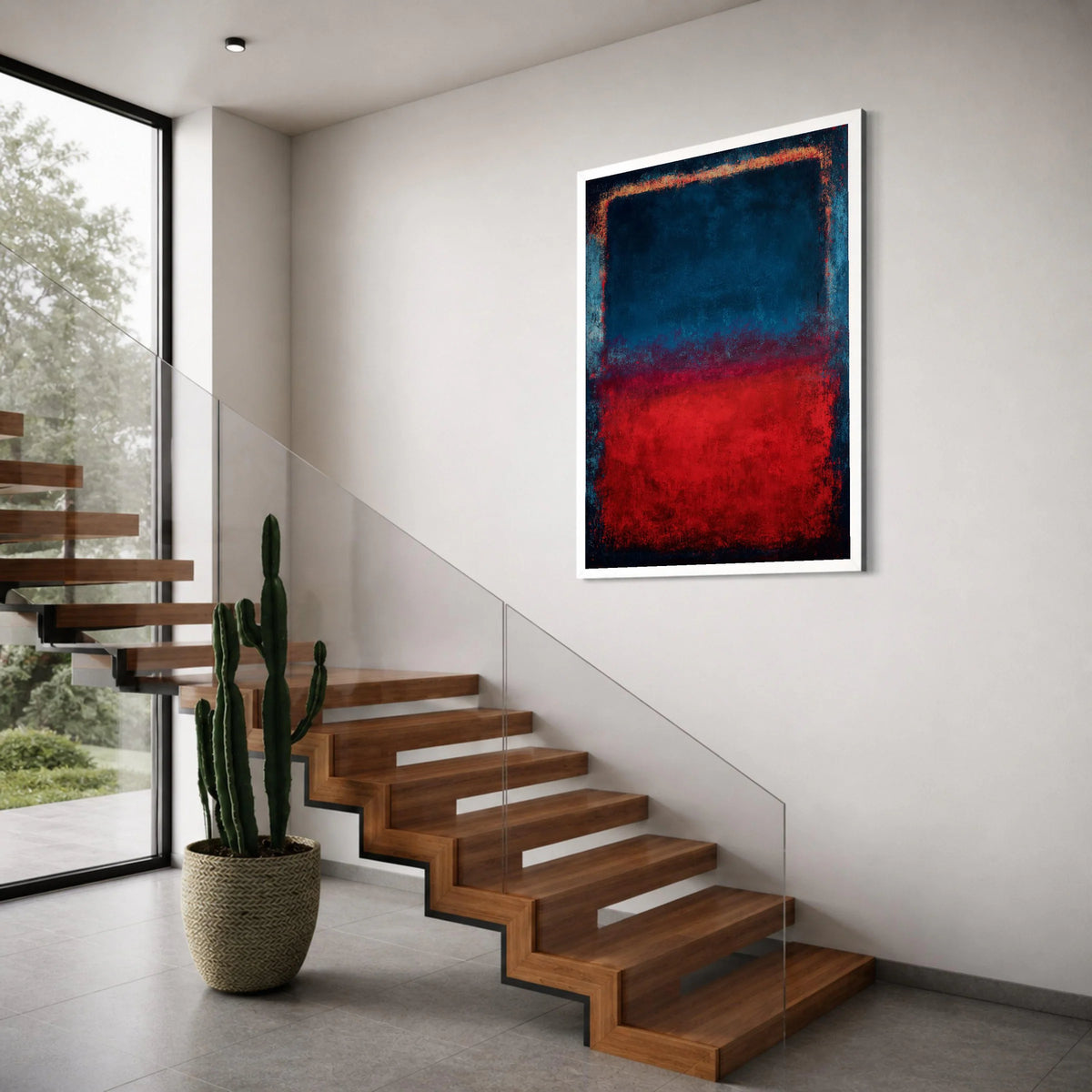 Abstract Color Block Canvas, Dark Blue and Red Wall Art, Modern Home Decoration, Contemporary Minimalist Canvas, Vibrant Living Print Art