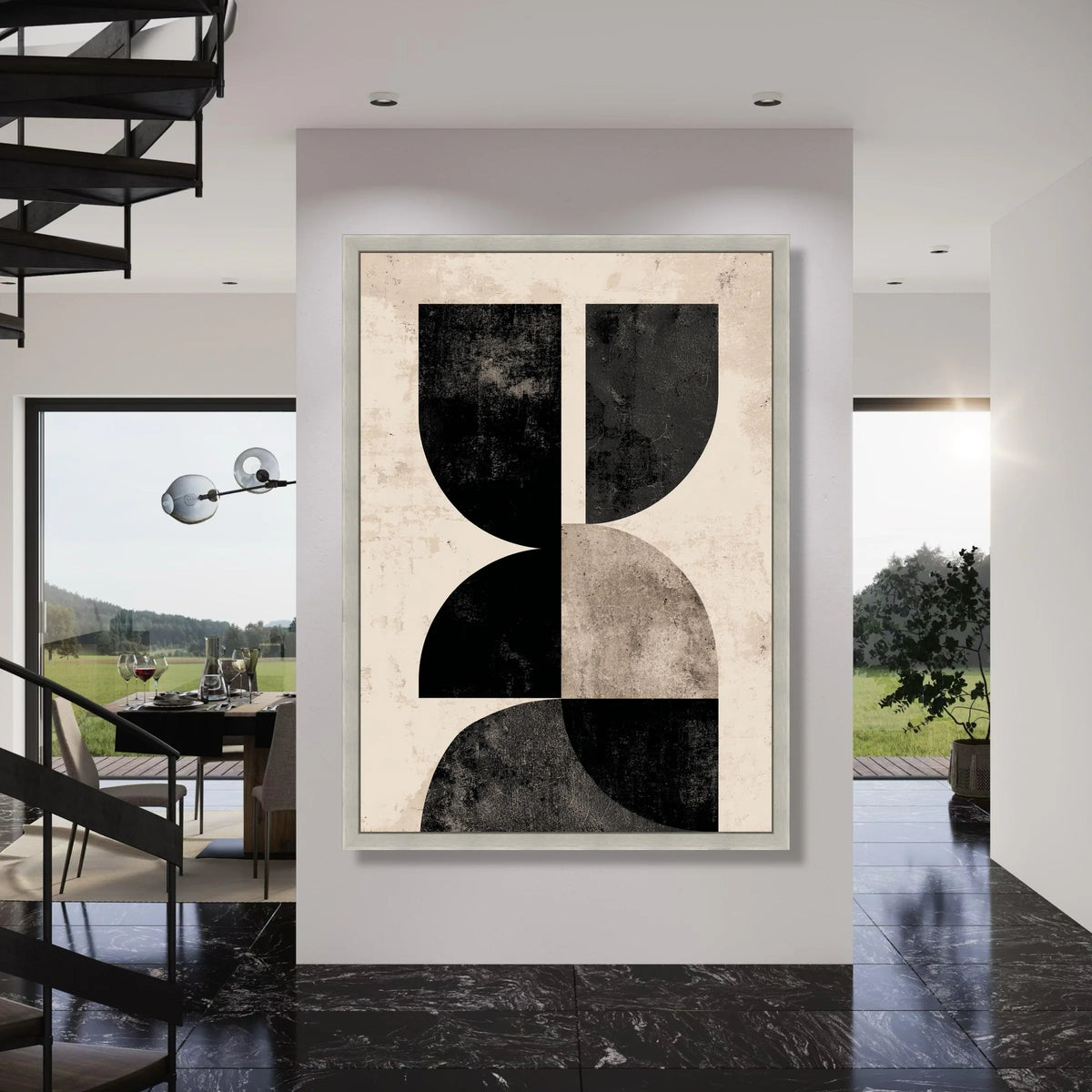 Modern Geometric Shapes Canvas, Minimalist Abstract Wall Art, Black and Beige Canvas, Contemporary Home Decoration, Stylish Art Print Art