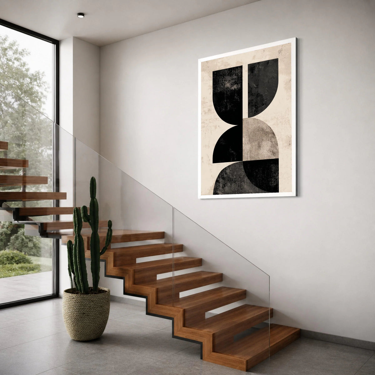 Modern Geometric Shapes Canvas, Minimalist Abstract Wall Art, Black and Beige Canvas, Contemporary Home Decoration, Stylish Art Print Art