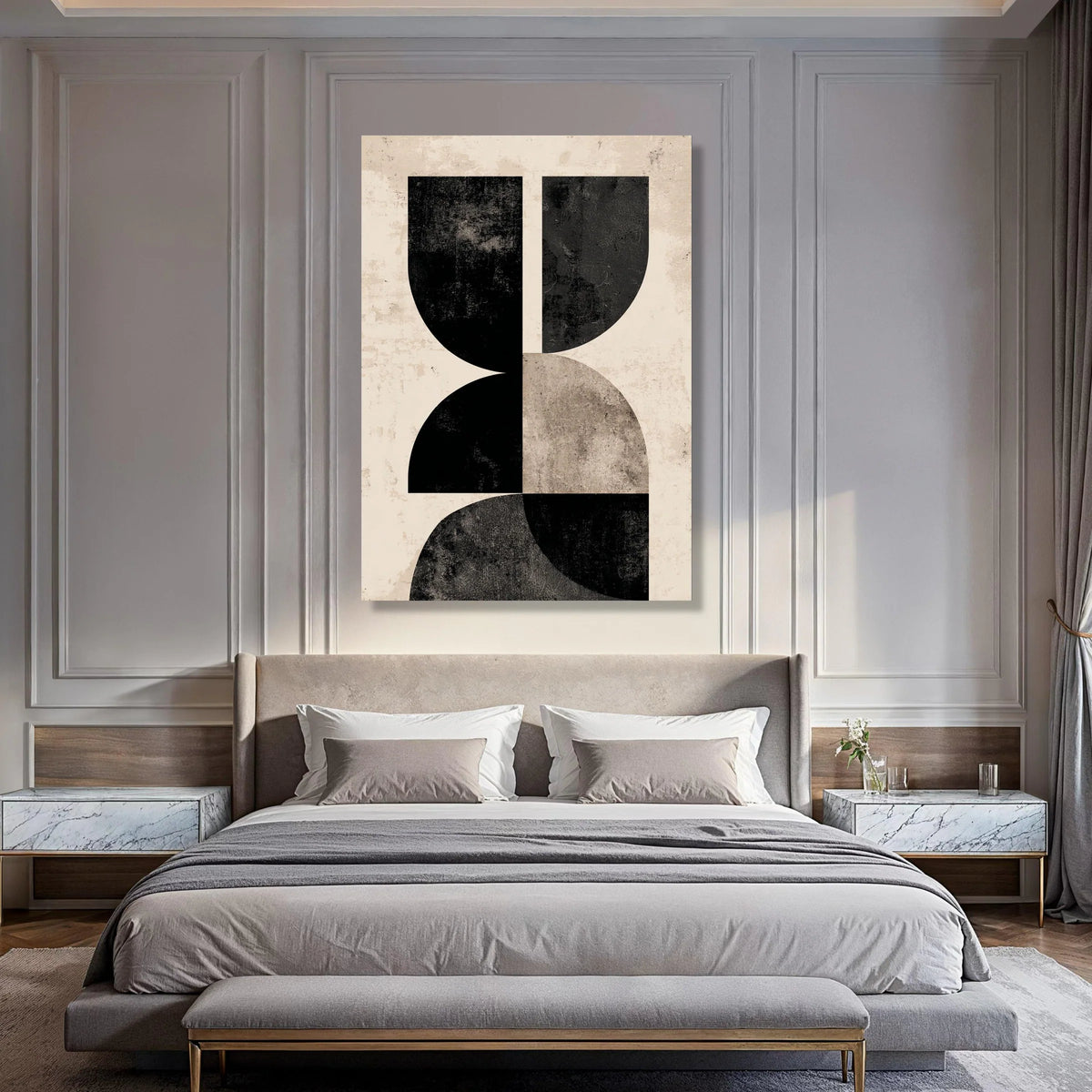 Modern Geometric Shapes Canvas, Minimalist Abstract Wall Art, Black and Beige Canvas, Contemporary Home Decoration, Stylish Art Print Art