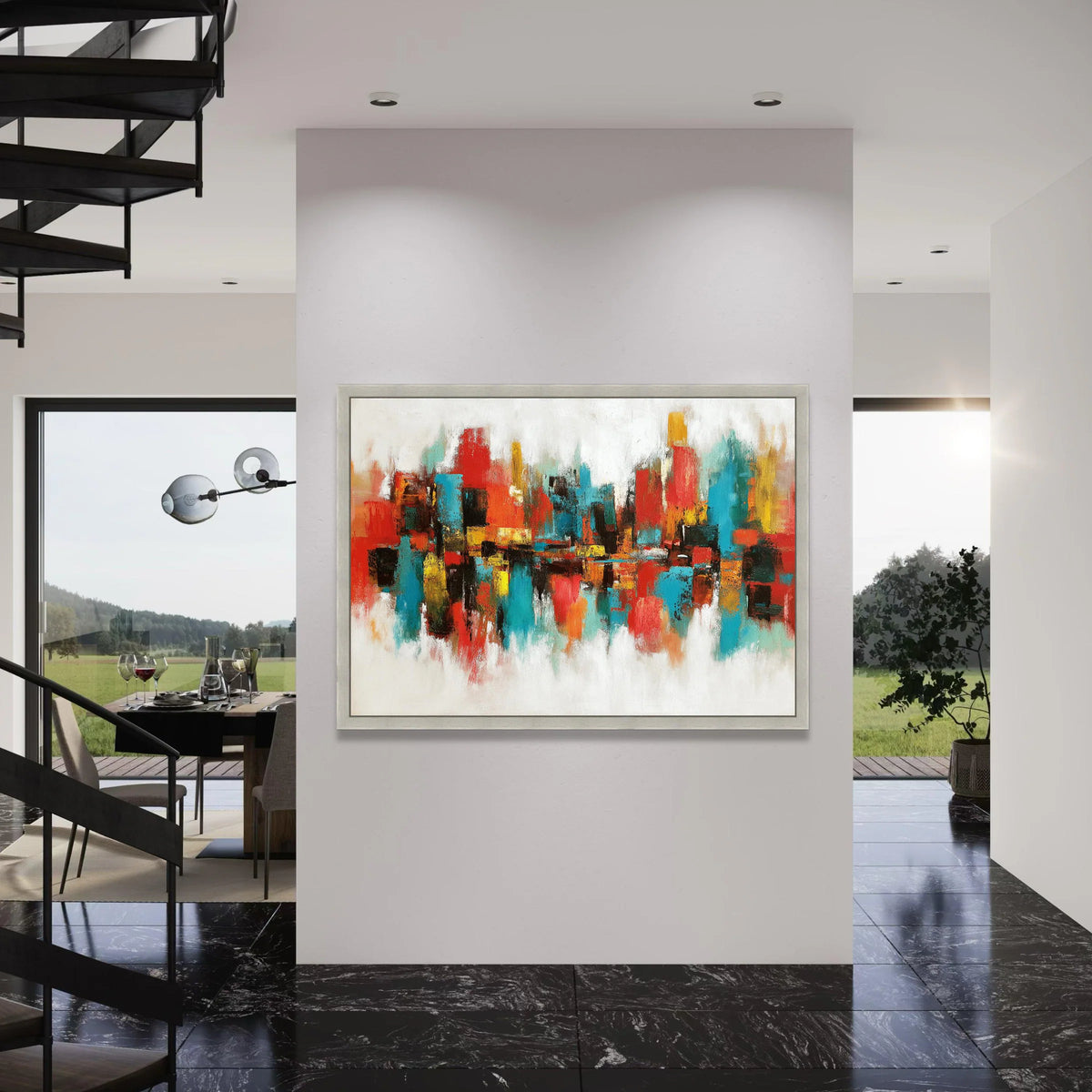 Vibrant Abstract Cityscape Canvas, Colorful Urban Wall Art, Modern Home Decoration, Contemporary Living Room Canvas Print Art