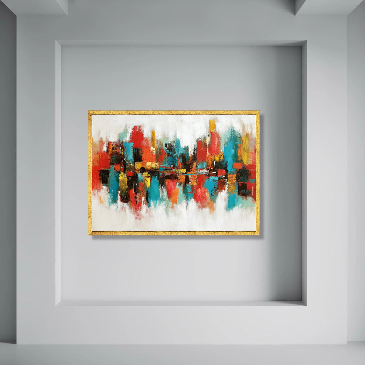Vibrant Abstract Cityscape Canvas, Colorful Urban Wall Art, Modern Home Decoration, Contemporary Living Room Canvas Print Art