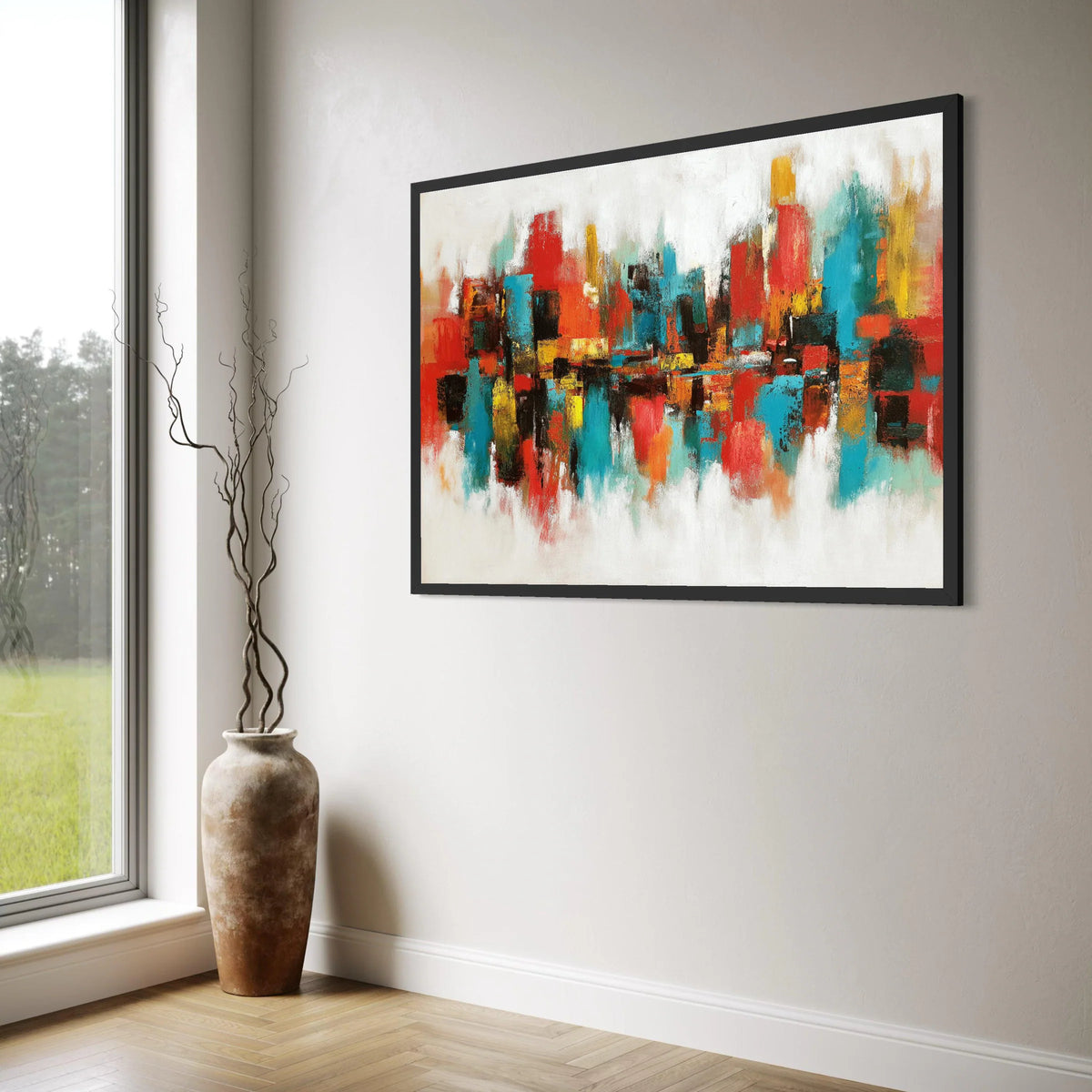 Vibrant Abstract Cityscape Canvas, Colorful Urban Wall Art, Modern Home Decoration, Contemporary Living Room Canvas Print Art