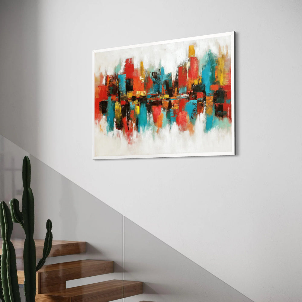 Vibrant Abstract Cityscape Canvas, Colorful Urban Wall Art, Modern Home Decoration, Contemporary Living Room Canvas Print Art