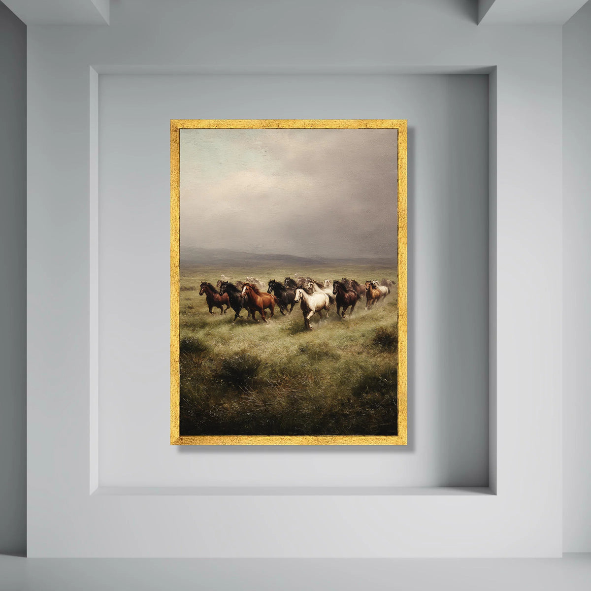 Galloping Wild Horses Canvas, Herd Meadow Wall Art, Rustic Animal Print, Equestrian Nature Scene, Running Horses Canvas Decor Print Art