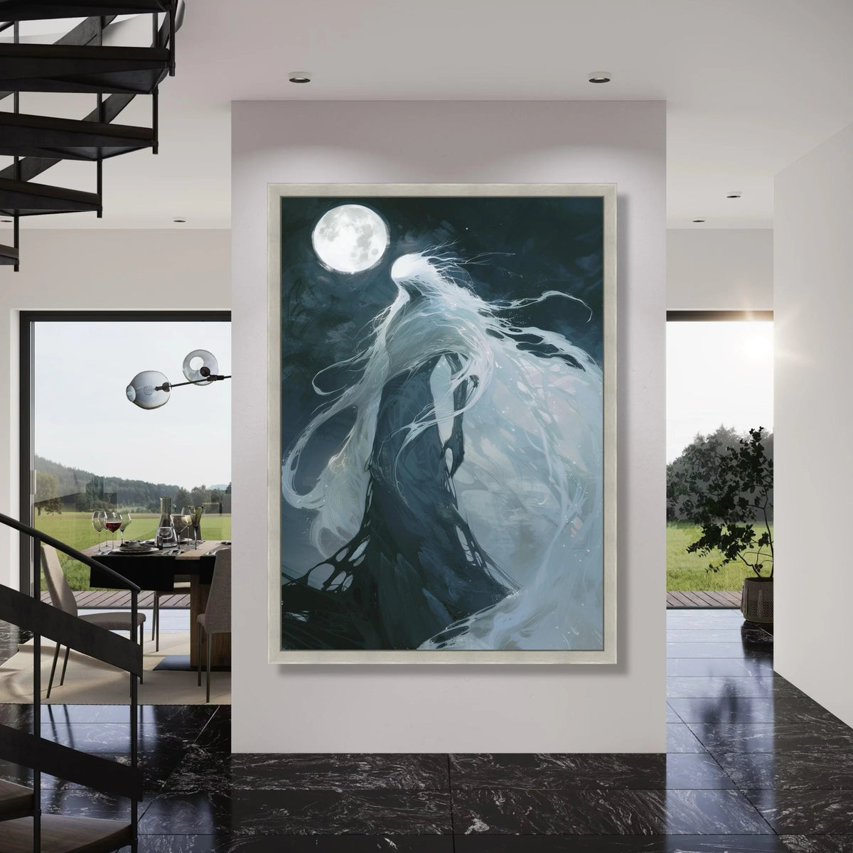 Mystical Moonlight Spirit Canvas, Ethereal Ghost Figure Wall Art, Dark Fantasy Decor, Enchanted Night Scene Canvas, Home Print Art