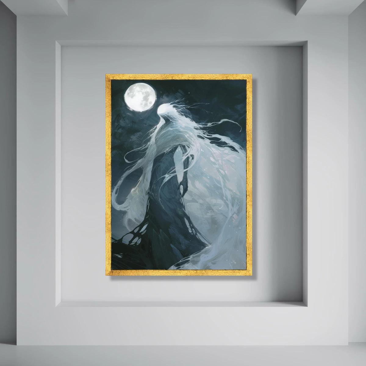 Mystical Moonlight Spirit Canvas, Ethereal Ghost Figure Wall Art, Dark Fantasy Decor, Enchanted Night Scene Canvas, Home Print Art