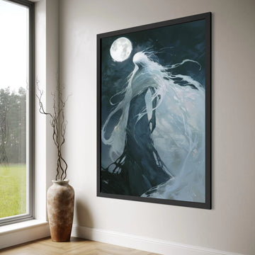 Mystical Moonlight Spirit Canvas, Ethereal Ghost Figure Wall Art, Dark Fantasy Decor, Enchanted Night Scene Canvas, Home Print Art