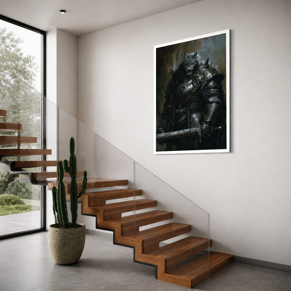 Fierce Werewolf Knight Canvas, Dark Fantasy Wall Art, Medieval Warrior Canvas, Gothic Creature Illustration, Mythical Beast Print Art