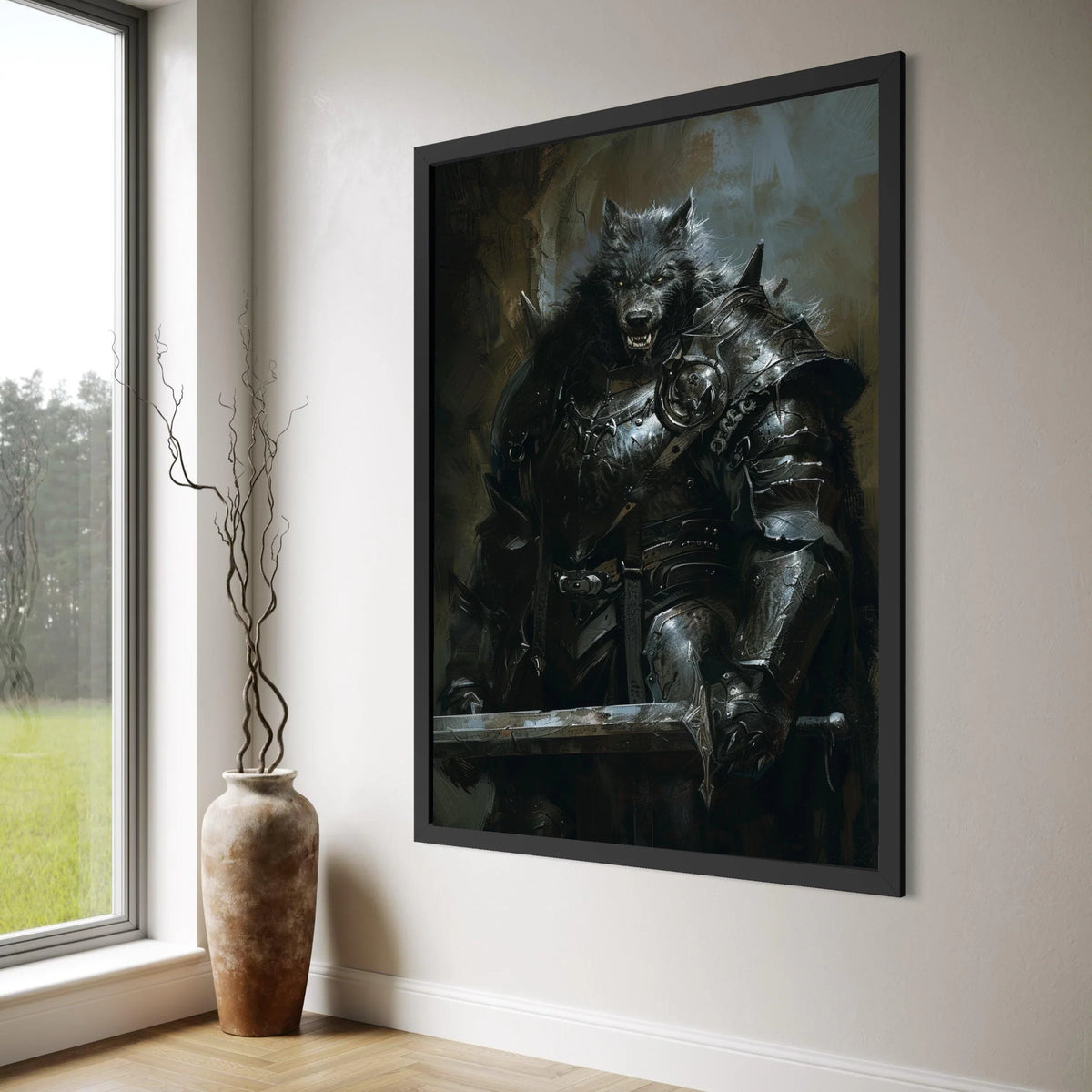 Fierce Werewolf Knight Canvas, Dark Fantasy Wall Art, Medieval Warrior Canvas, Gothic Creature Illustration, Mythical Beast Print Art