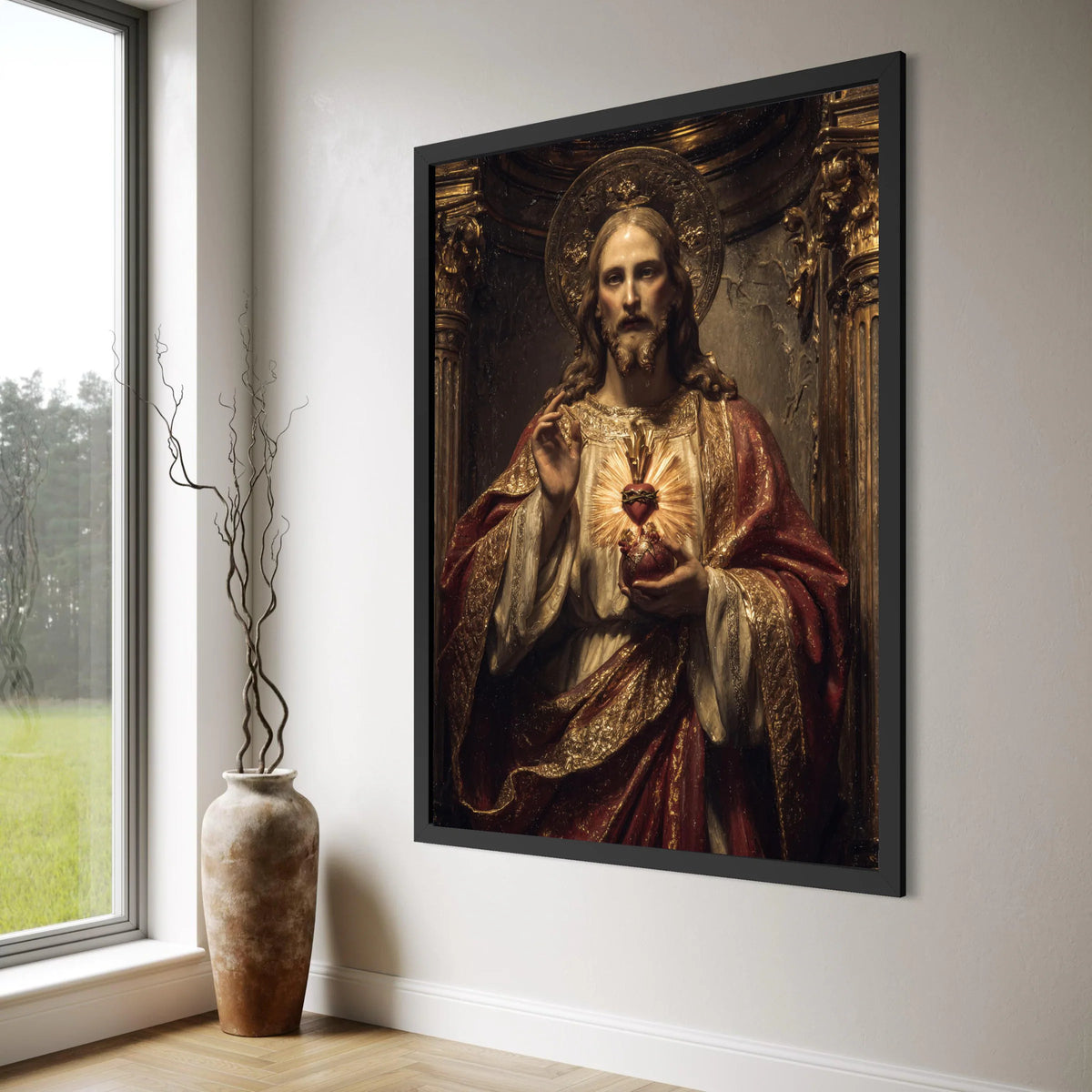 Sacred Heart of Jesus Canvas, Religious Wall Art, Christian Decor, Spiritual Canvas Painting, Divine Portrait for Home Print Art