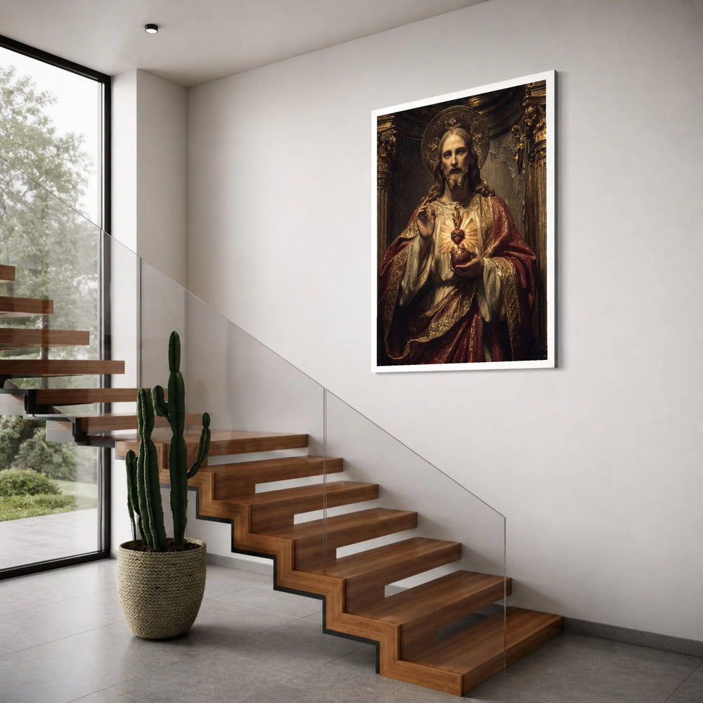 Sacred Heart of Jesus Canvas, Religious Wall Art, Christian Decor, Spiritual Canvas Painting, Divine Portrait for Home Print Art