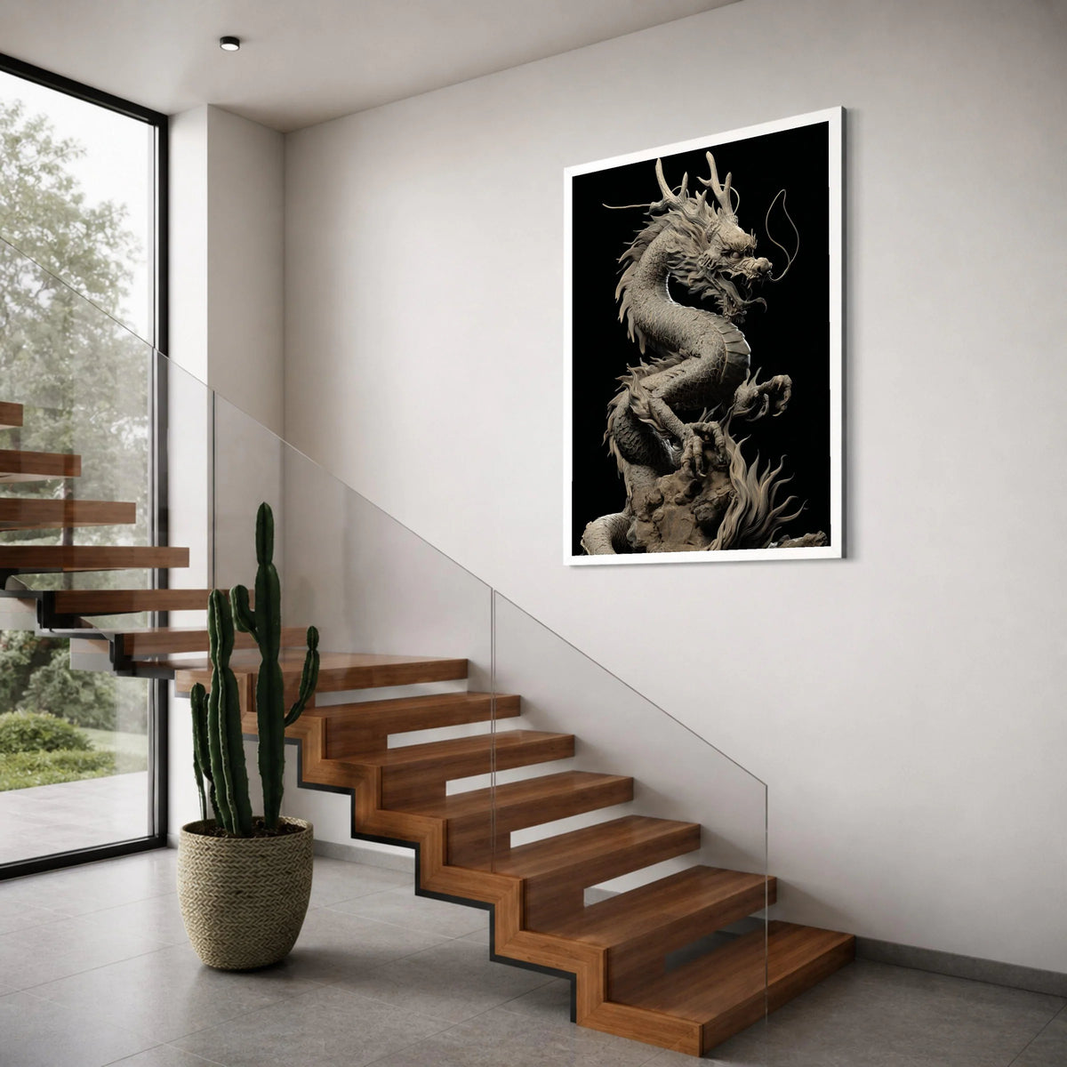 Majestic Eastern Dragon Canvas Wall Art, Mythical Creature Sculpture Print, Oriental Fantasy Art, Asian Dragon Home Decor, Print Art