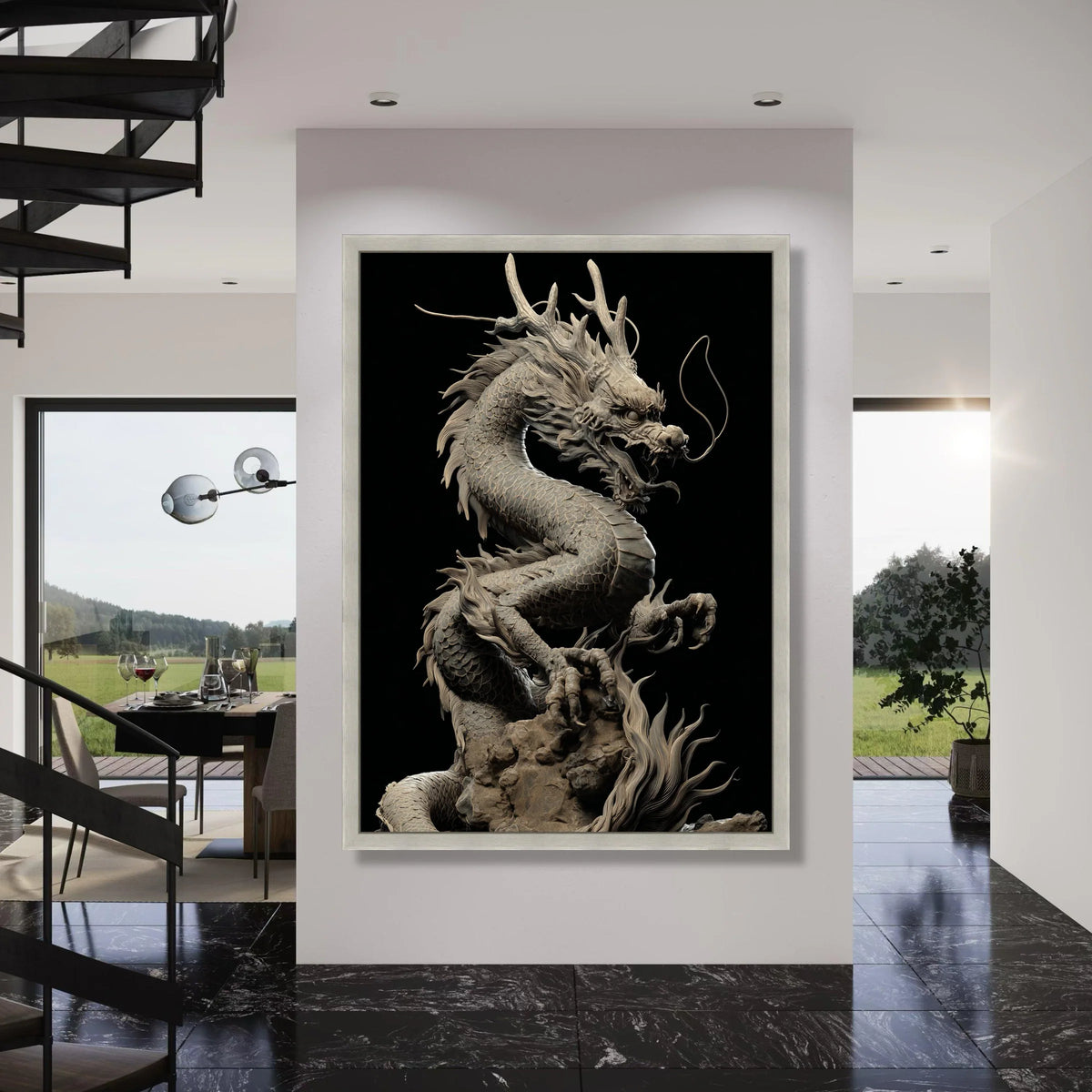 Majestic Eastern Dragon Canvas Wall Art, Mythical Creature Sculpture Print, Oriental Fantasy Art, Asian Dragon Home Decor, Print Art