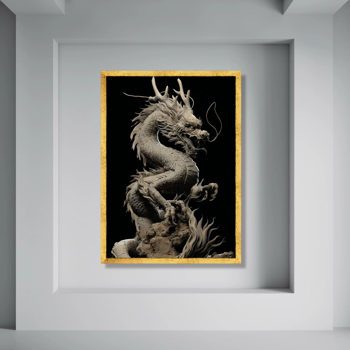 Majestic Eastern Dragon Canvas Wall Art, Mythical Creature Sculpture Print, Oriental Fantasy Art, Asian Dragon Home Decor, Print Art