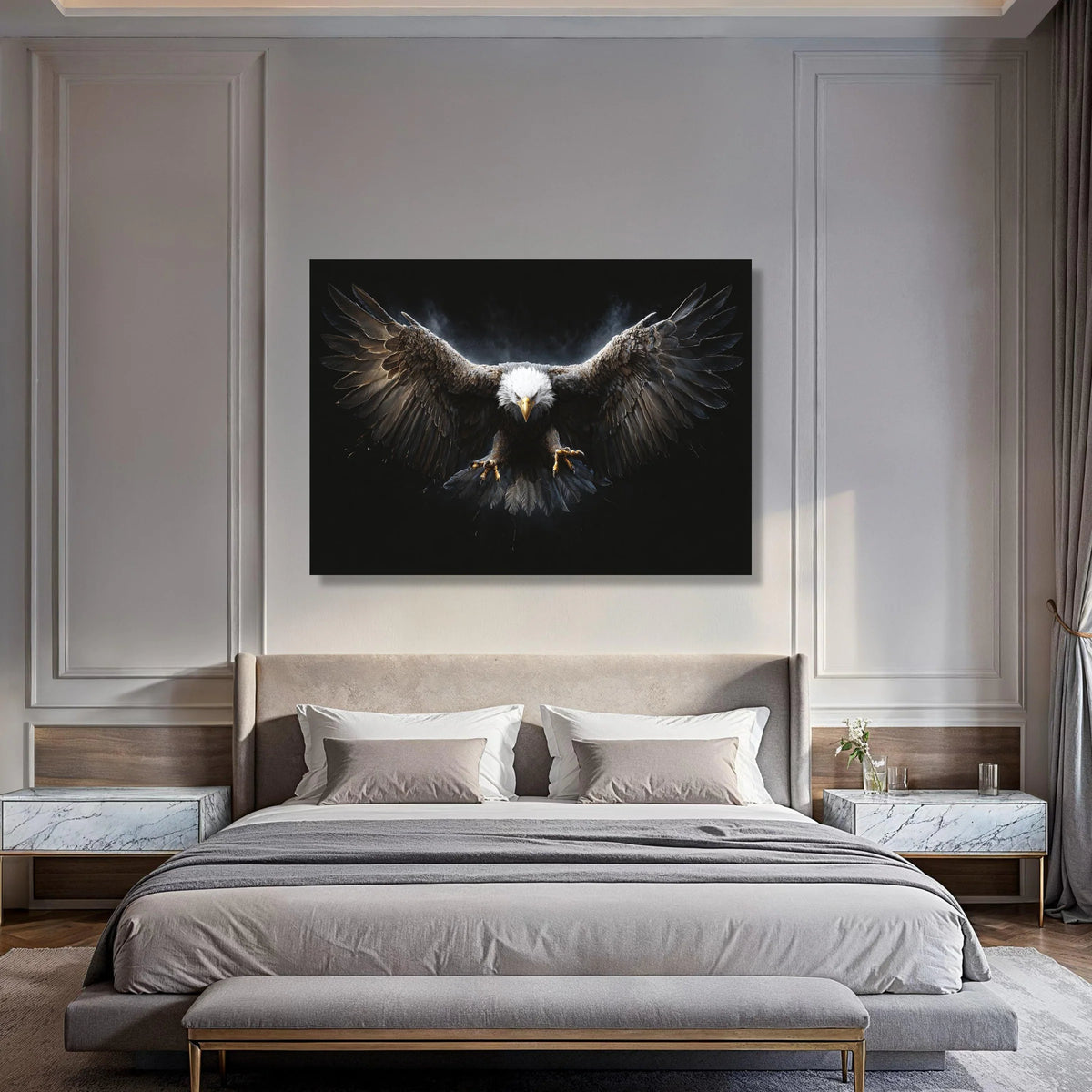 Majestic Bald Eagle Canvas Wall Art, Flying Bird of Prey, Wildlife Wall Decor, Powerful Animal Canvas, Nature Artwork Print Art