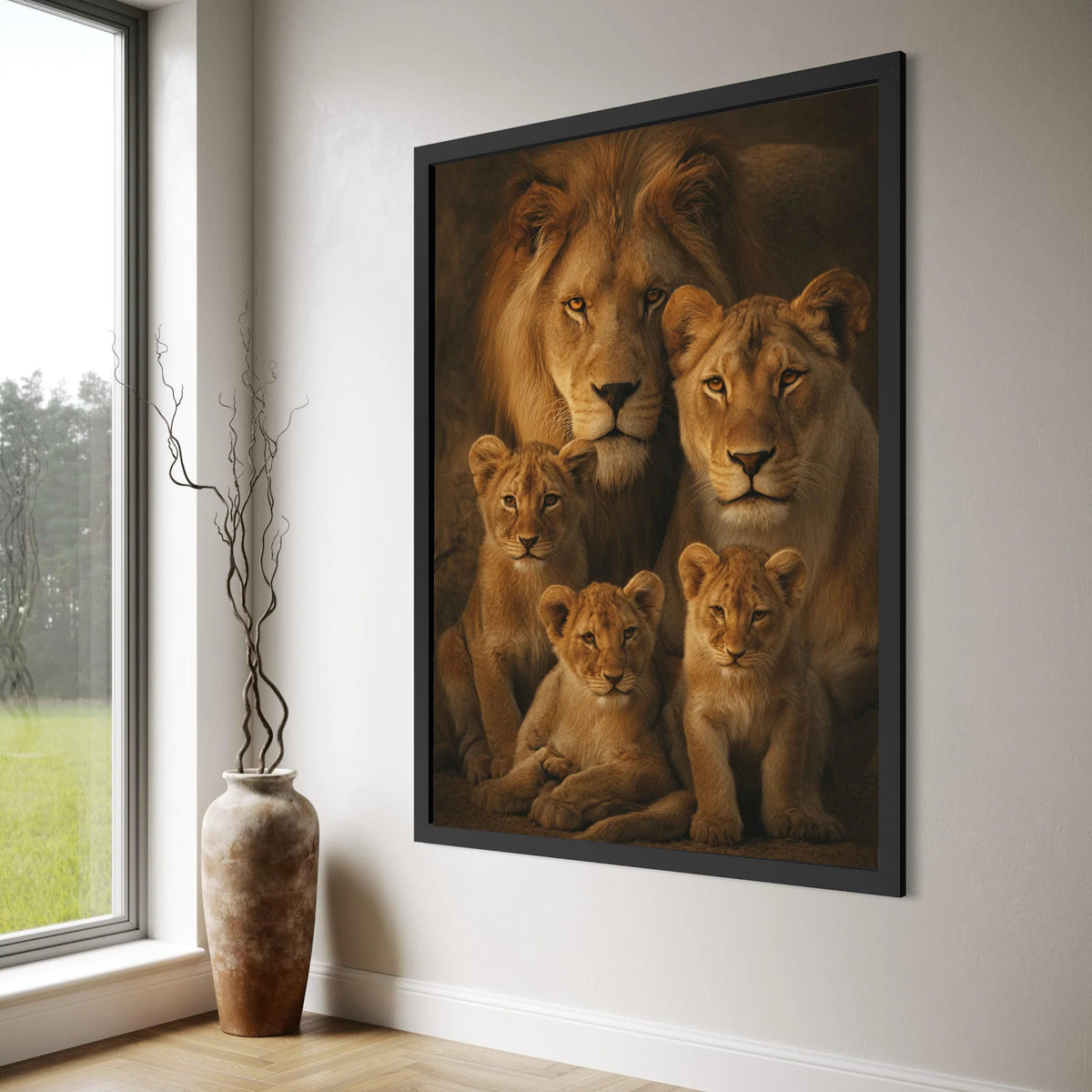 Majestic Lion Family Portrait Canvas, Wildlife Wall Art, Safari Animal Decor, King of Jungle Canvas, Nature Animal Print Print Art