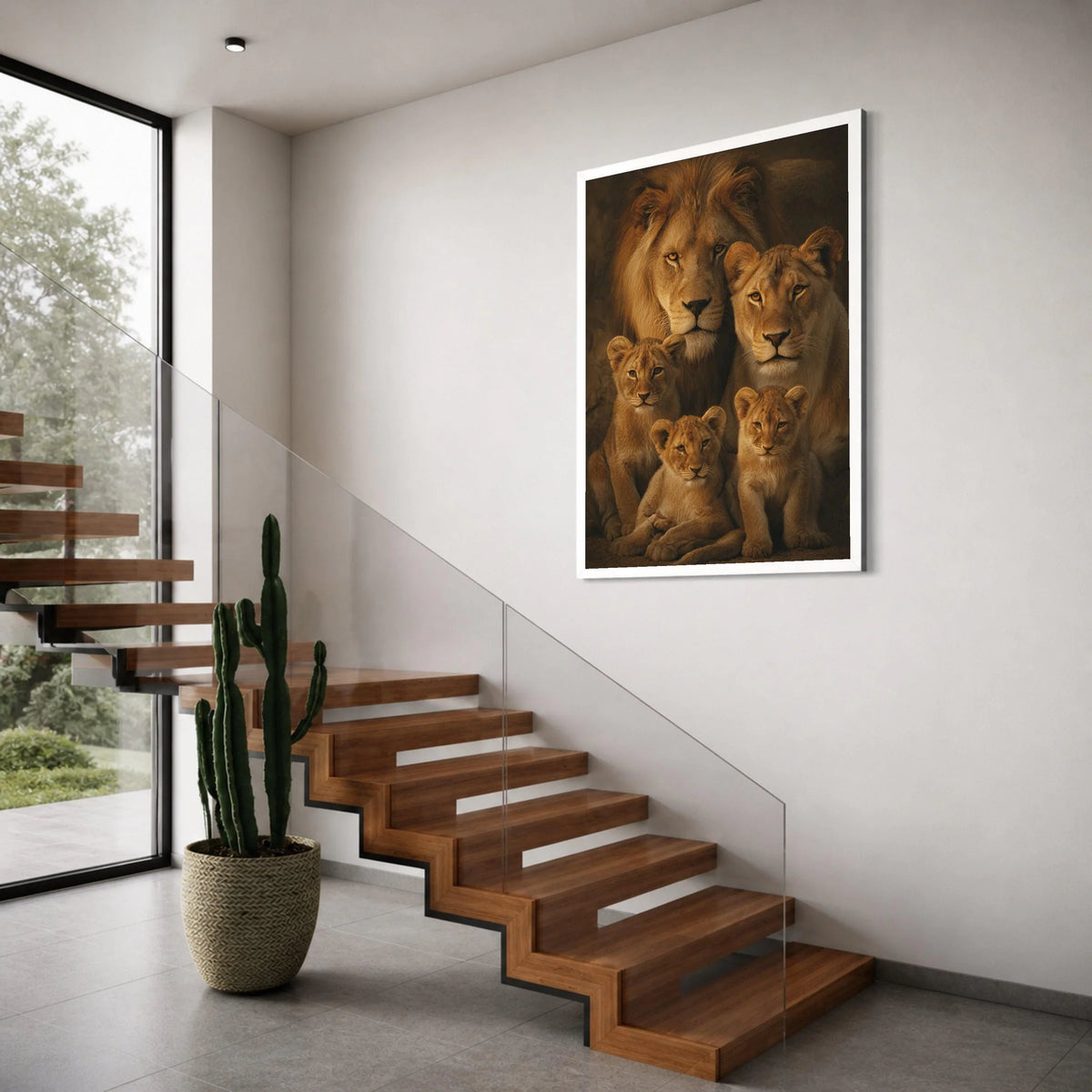 Majestic Lion Family Portrait Canvas, Wildlife Wall Art, Safari Animal Decor, King of Jungle Canvas, Nature Animal Print Print Art