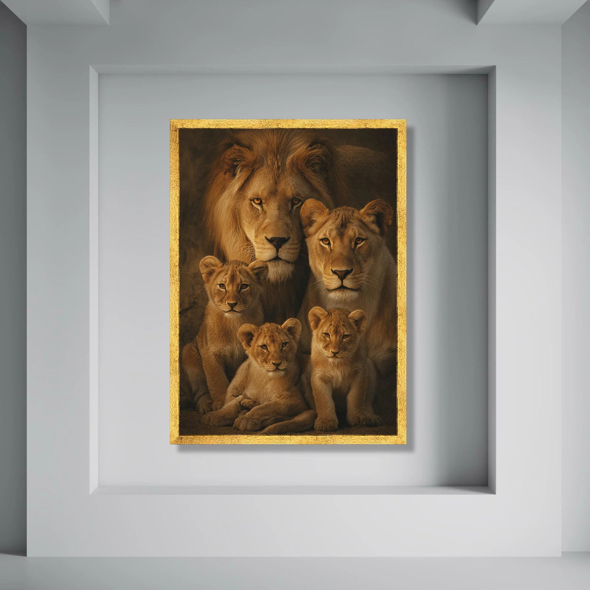 Majestic Lion Family Portrait Canvas, Wildlife Wall Art, Safari Animal Decor, King of Jungle Canvas, Nature Animal Print Print Art