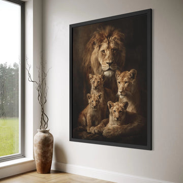 Majestic Lion Family Portrait Canvas, Wildlife Animal Wall Art, Safari Nature Decor, Big Cat Canvas Print, Home Decoration Print Art