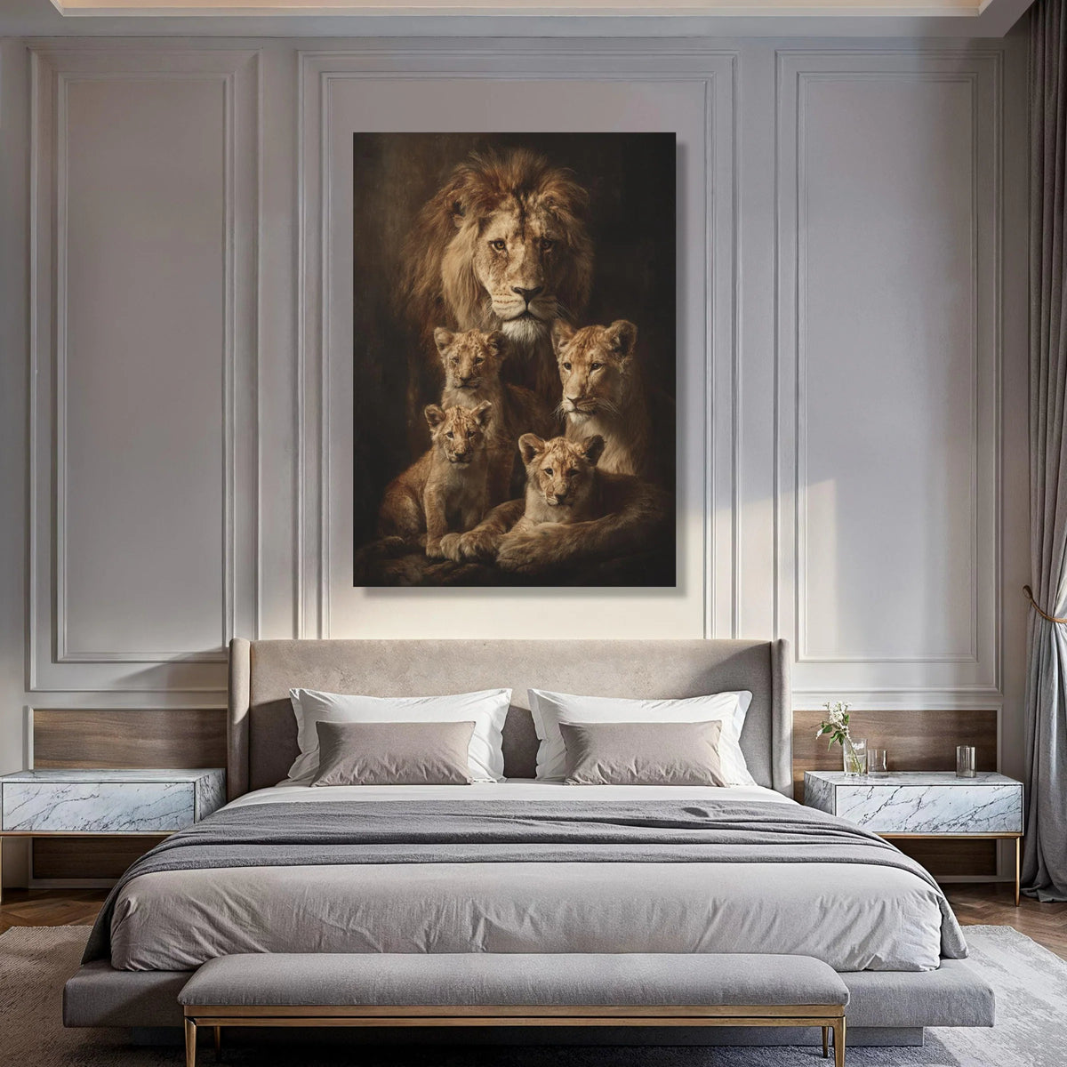 Majestic Lion Family Portrait Canvas, Wildlife Animal Wall Art, Safari Nature Decor, Big Cat Canvas Print, Home Decoration Print Art