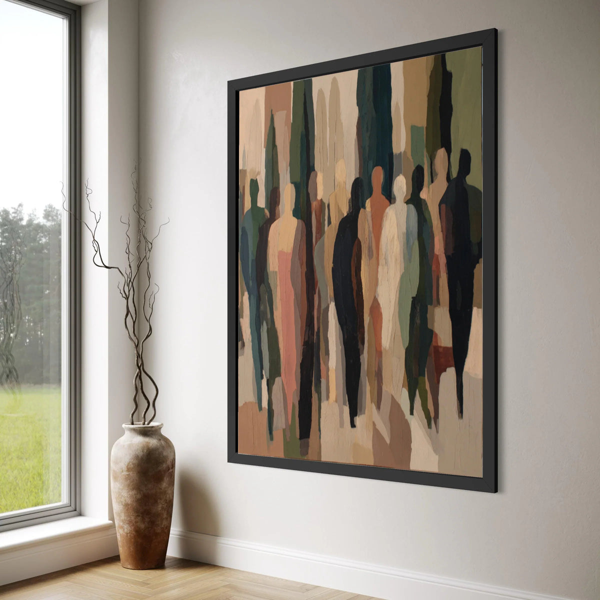 Contemporary Abstract People Silhouettes Canvas, Urban Crowd Wall Art, Modern Figurative Canvas, Neutral Tone Home Decor, Ready to Print Art