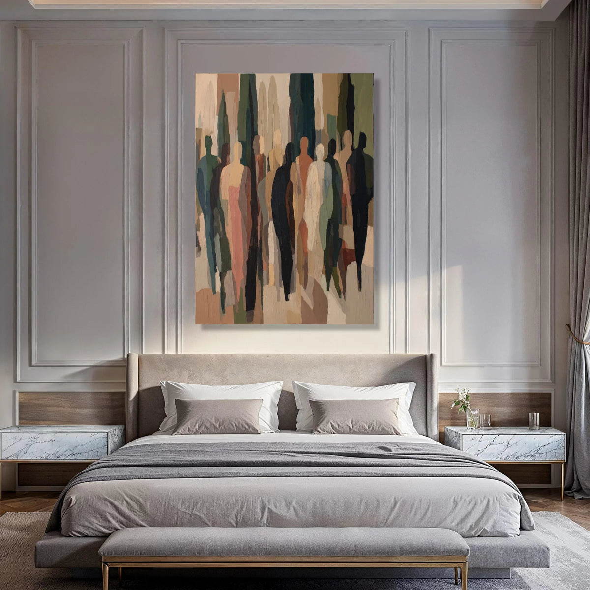 Contemporary Abstract People Silhouettes Canvas, Urban Crowd Wall Art, Modern Figurative Canvas, Neutral Tone Home Decor, Ready to Print Art