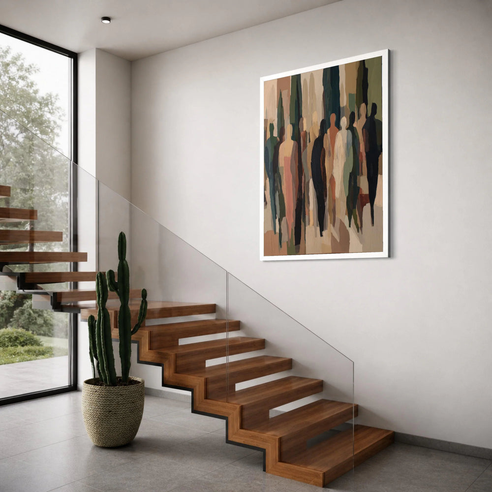 Contemporary Abstract People Silhouettes Canvas, Urban Crowd Wall Art, Modern Figurative Canvas, Neutral Tone Home Decor, Ready to Print Art